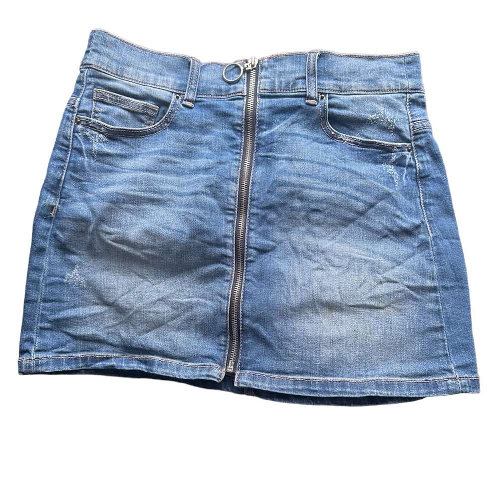 Jean high rise zip up mini skirt